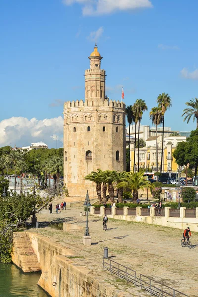 Torre Del Oro Sevilla España Torre Dorada Hito Sevilla Orillas — Foto de Stock