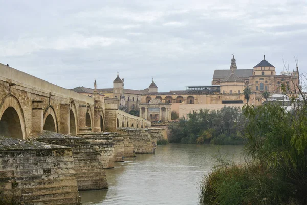 Guadalquivir ve Cordoba Mesquite Roma köprüden. İspanya, manzaraları Endülüs sonbahar manzara.
