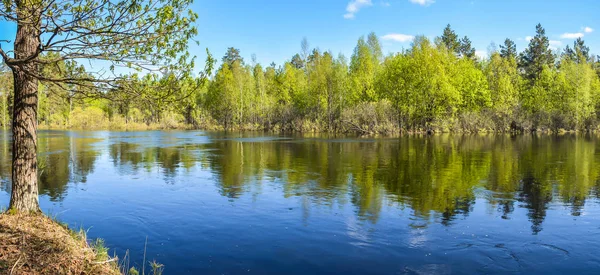 Tavaszi Panorámás Víz Táj Közép Oroszország Panoráma Folyó Nemzeti Park — Stock Fotó