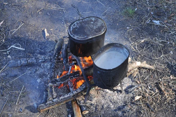 National Park Meshchera Ryazan Region Russian Federation Cooking Camp Fire — Stock Photo, Image