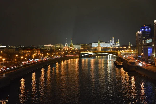 Moskauer Kreml Der Nacht Blick Auf Den Kreml Damm Dunkeln — Stockfoto