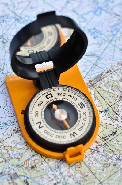 Compass Map Magnetic Compass Expanded Form Situated Topographic Map — Stock Photo, Image