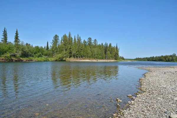 Fiume Degli Urali Polari Paesaggio Acquatico Estivo Nel Nord Della — Foto Stock