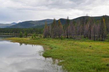yakut peyzaj oymyakon yayla ridge suntar-khayata alan. dağ gölü.