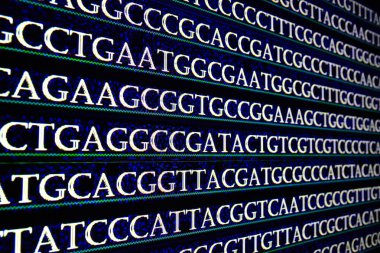Modern teknoloji: DNA dizilimi. Harf nükleik asitlerdeki nükleotit bazlarının dizilimini simgeler..