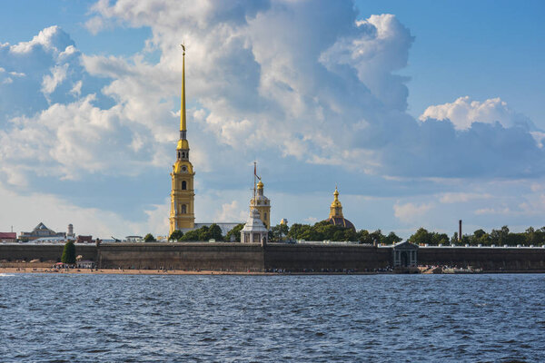 St. Petersburg, Neva, Peter and Paul fortress, Russia. Summer urban landscape of the 
