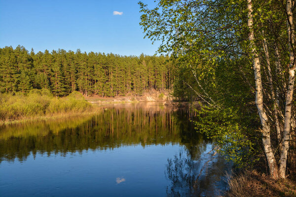 Spring in the Meshchersky national Park in the Ryazan region. Water may landscape in Central Russia.