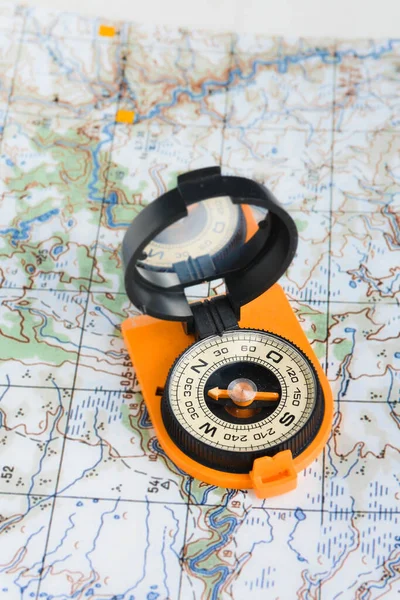 Bússola Mapa Ferramentas Navegação Para Não Perder — Fotografia de Stock