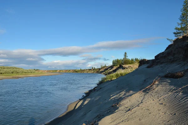 Rzeka Tundrze Yamal Letni Krajobraz Wodny Polarno Uralskim Parku Przyrody — Zdjęcie stockowe