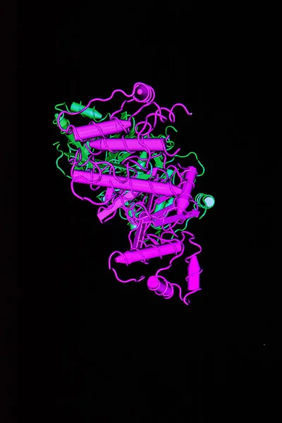 Estrutura Modelo Molécula Proteína Renderização Fundo Preto — Fotografia de Stock
