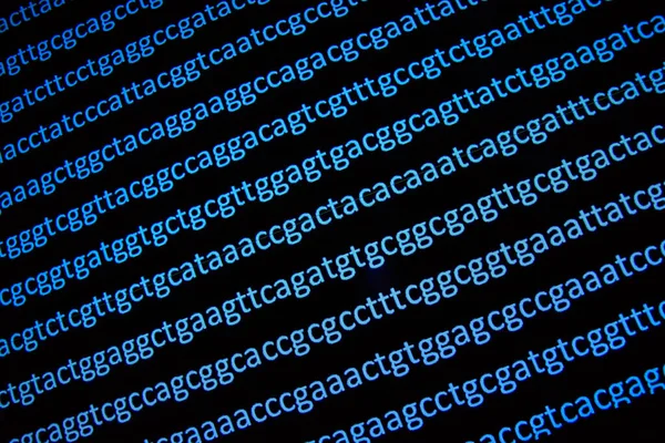 Sequencing the genome. Background on the subject of DNA sequencing, symbols of nucleotide bases on the dark.