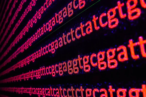 Sequencing the genome. Background on the subject of DNA sequencing, symbols of nucleotide bases on the dark.