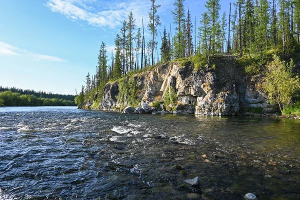 Rocks Lemva River Rocky Banks Upper Reaches River Subpolar Urals — Stock Photo, Image