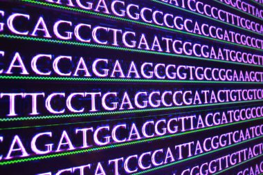 Modern teknoloji: DNA dizilimi. Harf nükleik asitlerdeki nükleotit bazlarının dizilimini simgeler..