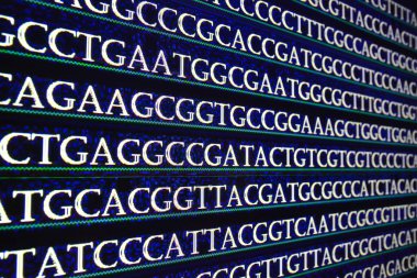 Modern teknoloji: DNA dizilimi. Harf nükleik asitlerdeki nükleotit bazlarının dizilimini simgeler..