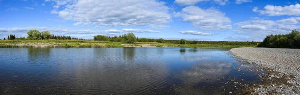 Panorama Divoké Řeky Circumpolárním Uralu Letní Vodní Krajina Severu Ruska — Stock fotografie