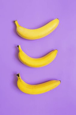 Mor neon menekşe arka plan üzerinde ağaç muz. Dikey kompozisyon. Minimalist kavramı.