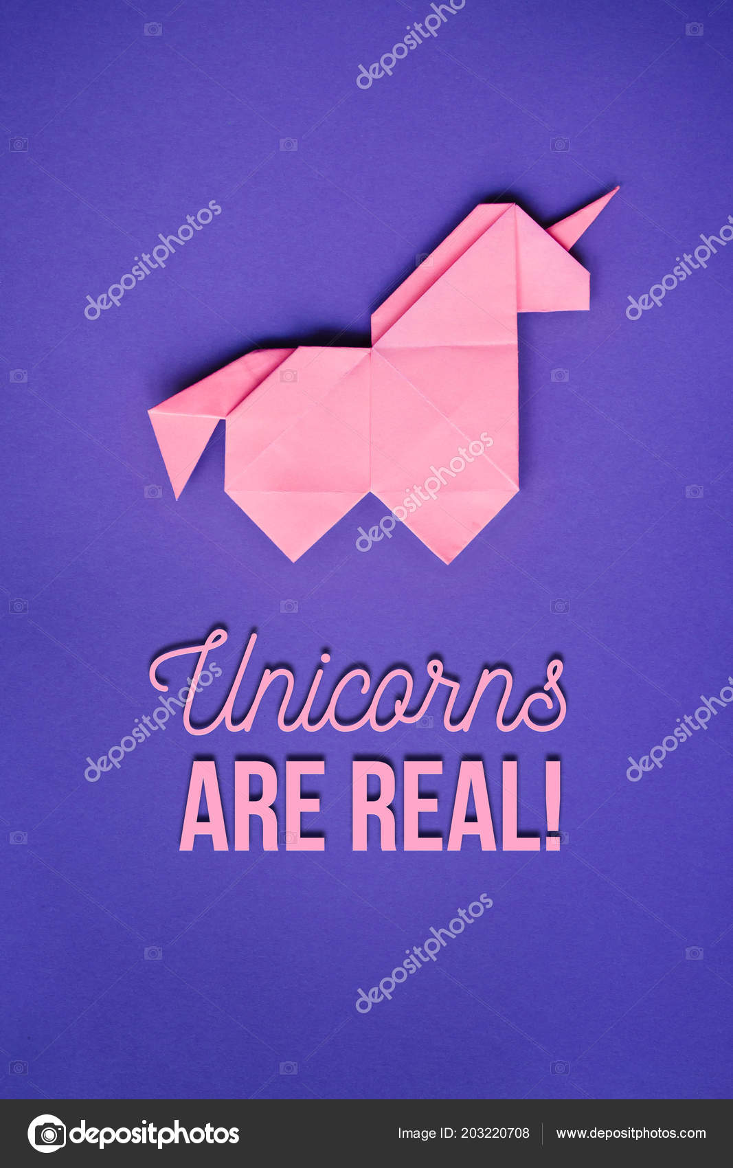 Handmade Pink Trendy Geometrical Origami Unicorn Ultraviolet Background  Unicorns Real — Stock Photo © Mykola #203220708