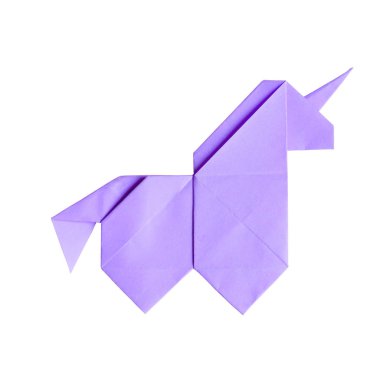El yapımı ultraviyole trendy geometrik poligonal kağıt origami unicorn izole beyaz arka plan üzerinde