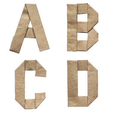Doğal kahverengi origami zanaat Eko Kağıt alfabe (abc) harfler ve sayılar katlanmış a, b, c, d
