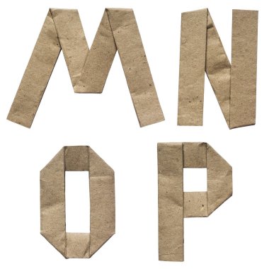Doğal kahverengi origami katlanmış zanaat Eko Kağıt alfabe (abc) harfler ve sayılar m, n, o, p