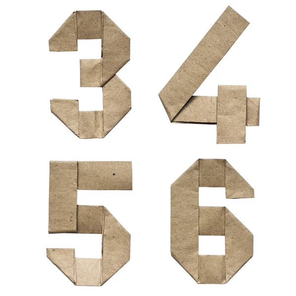 自然な茶色の折り紙折りクラフト エコ紙 Abc のアルファベット文字と数字 — ストック写真