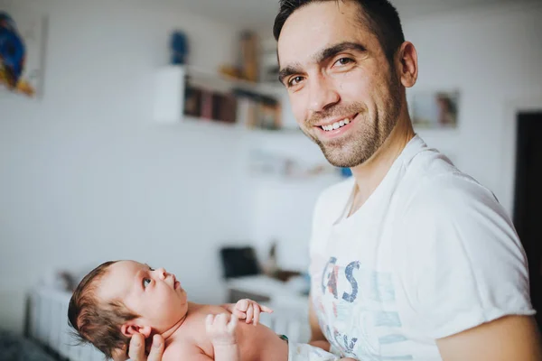 Father Holding His Cute Liittle Baby Newborn Daughter — Stock Photo, Image