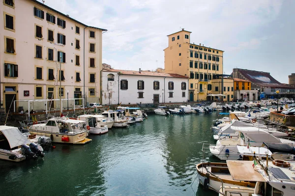Leghorn Italië Oktober 2017 Boten Afgemeerd Aan Gracht Venezia Nuova — Stockfoto