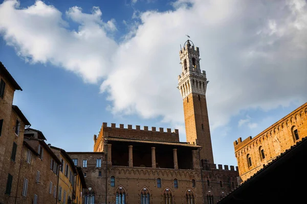 Malowniczy Widok Palazzo Publico Torre Del Mangia Wieża Torre Del — Zdjęcie stockowe