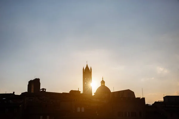 Zobacz Malownicza Sylwetka Siena Katedra Santa Maria Assunta Duomo Zachodzie — Zdjęcie stockowe