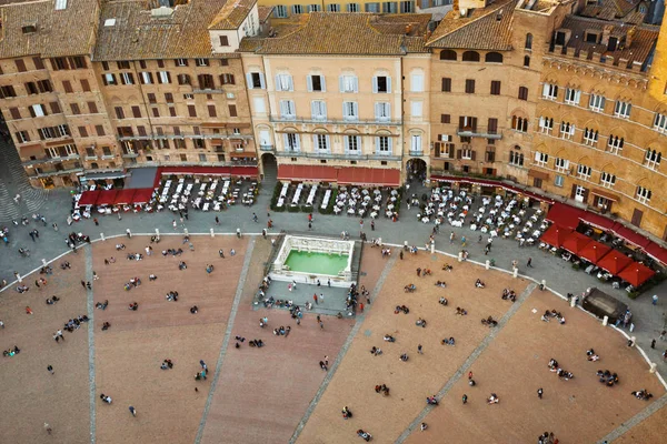 Widok Piazza Del Campo Torre Del Mangia Siena Toskania Włochy — Zdjęcie stockowe