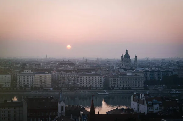 Szent István Bazilika Panoráma Halászbástyáról Napkeltekor Budapest — Stock Fotó