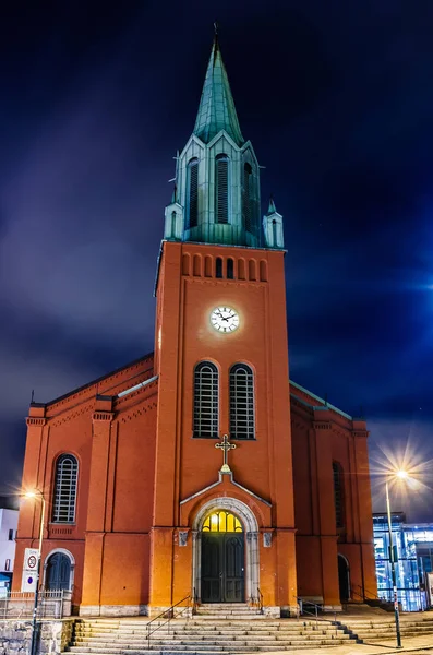 Peter Church Petri Kirke Nicely Lit Night Time Stavanger Norway — Stock Photo, Image