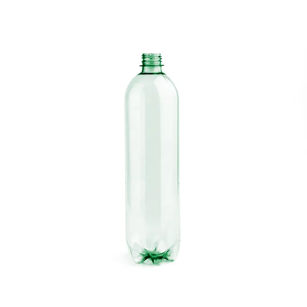 Nieuwe Ongebruikte Groene Lege Plastic Fles Zonder Dop Witte Achtergrond — Stockfoto