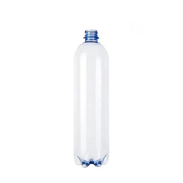 Nuova Bottiglia Plastica Vuota Blu Inutilizzata Senza Tappo Sfondo Bianco — Foto Stock