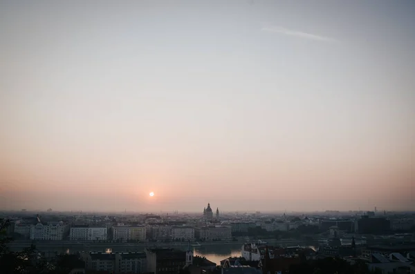 Basílica San Esteban Vista Panorámica Desde Bastión Pescadores Amanecer Budapest — Foto de Stock