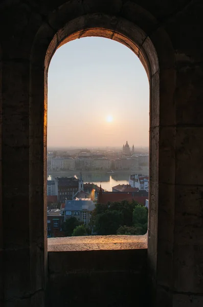 Budapest Reggeli Napkelte Panoráma Kilátás Halászbástya Toronyból — Stock Fotó