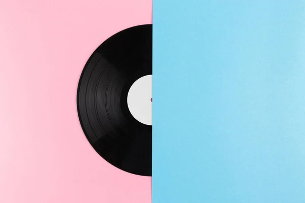 Metade Disco Vinil Pastel Criativo Abstrato Rosa Azul Fundo Pastel — Fotografia de Stock