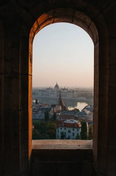 Budapest Morgen Sonnenaufgang Aussicht Panorama Blick Vom Turm Der Fischer — Stockfoto