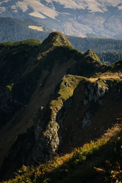 秋季垂直山景拍摄 风景秀丽的白天场景 免版税图库照片