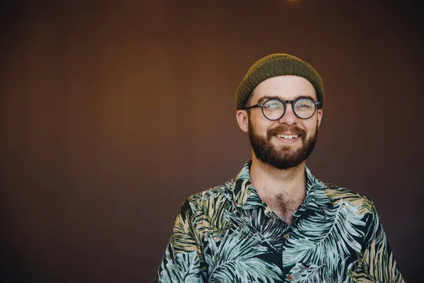 Portrait Happy Hipster Male Beard Wearing Hat Eyeglasses Looking Camera Royalty Free Stock Photos