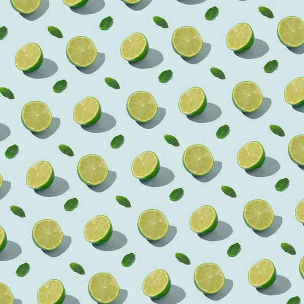 Seamless Pattern Lime Halves Mint Leaves Pastel Background Fashionable Summer Stock Image