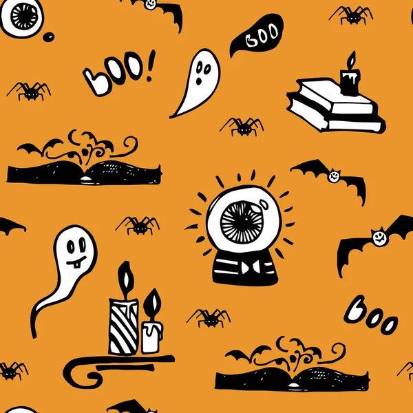 Halloween Senza Soluzione Continuità Vettore Sfondo Con Fantasmi Ragni Pipistrelli — Vettoriale Stock