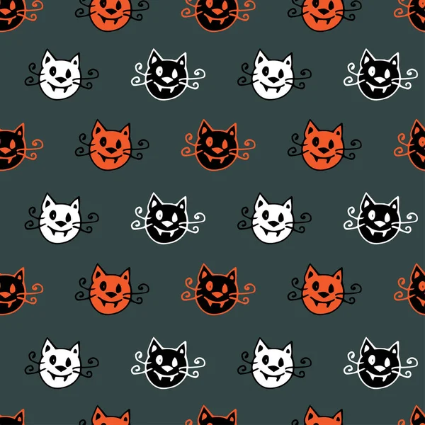 Bezešvá Vektorová Vzorek Upírem Kočičí Hlavy Halloween — Stockový vektor
