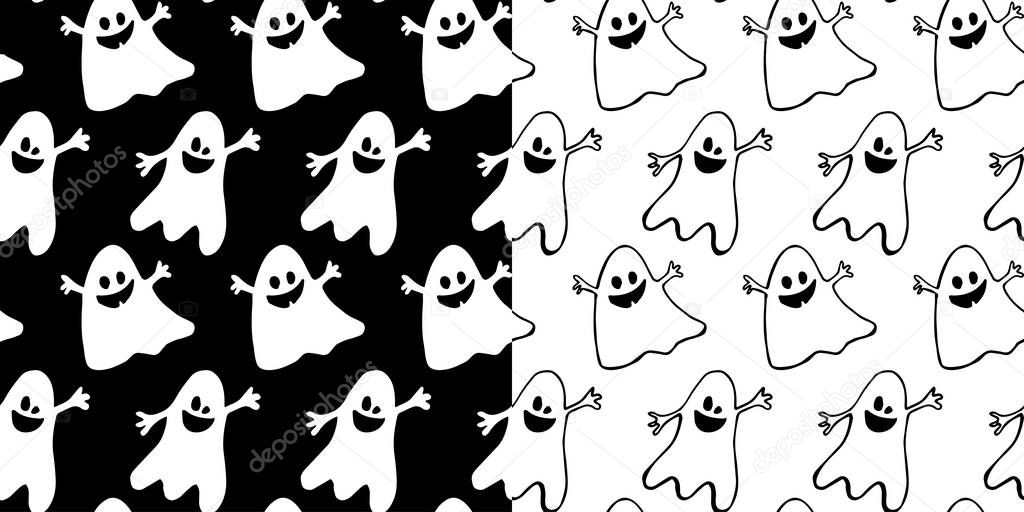 Halloween seamless background with funny ghosts. Seamless vector black and white patterns set. Good for packaging design, halloween packaging paper, thematical background