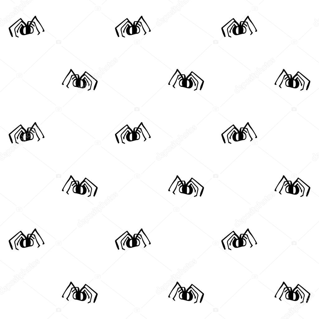 Seamless black and white vector pattern with spiders. Seamless background for halloween. Good for packaging design, halloween packaging paper, thematical background