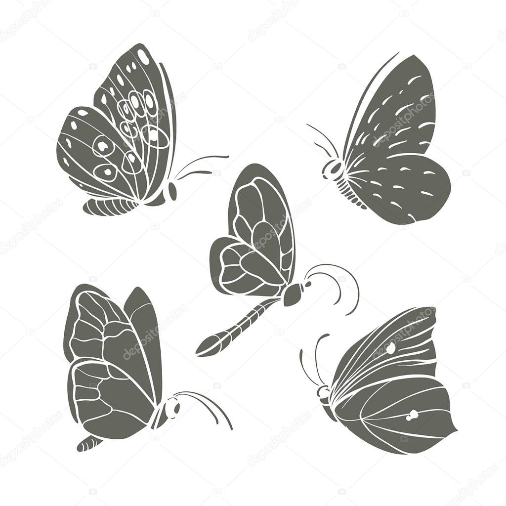 Set of vector butterflies silhouettes 