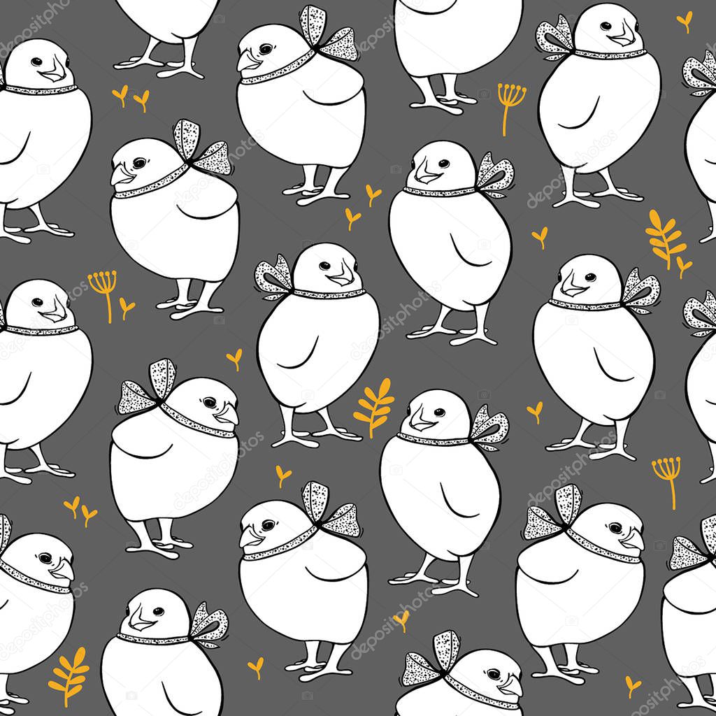 Seamless vector pattern with chickens