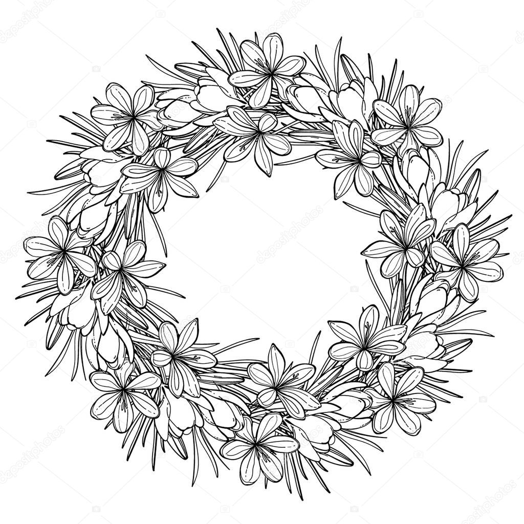 Floral wreath with crocus flowers
