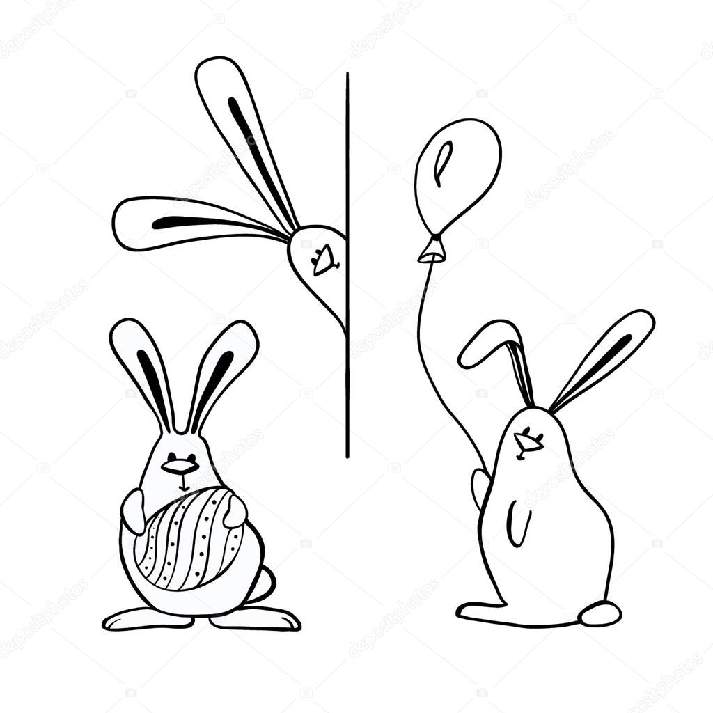 Set of cute cartoon stile bunnies. Vector illustration. Easter bunnies